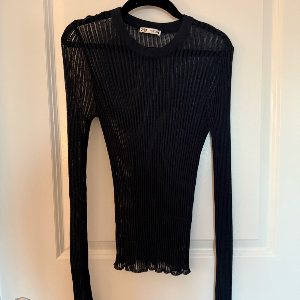Zara Navy Sheer Top